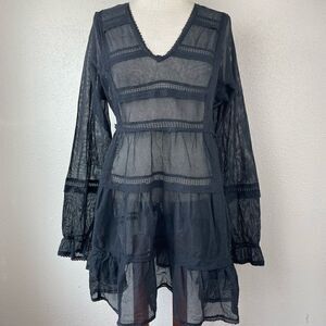 NWT Free People Sheer Black Tunic Top Size XS